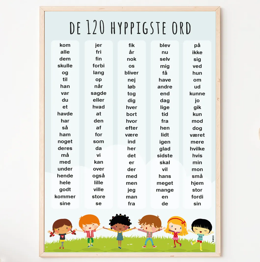 Abcleg Plakat - Plakat med de 120 hyppigste ord 99-120ordplakat