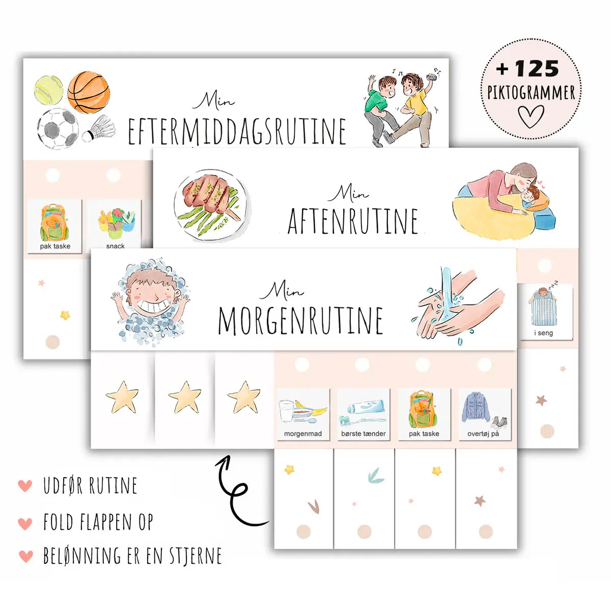 Min Dagligdag Piktogramsystem - 125 piktogrammer og 3 tjeklister 99-piktsystem