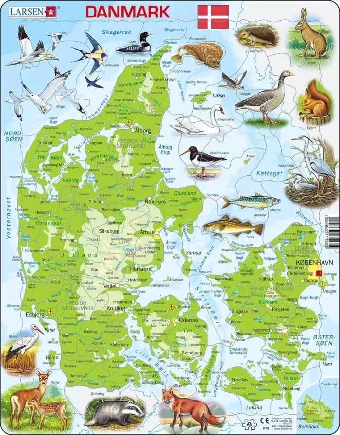 Larsen Puslespil — Danmarkskort, geografi der kan mærkes med fingrene