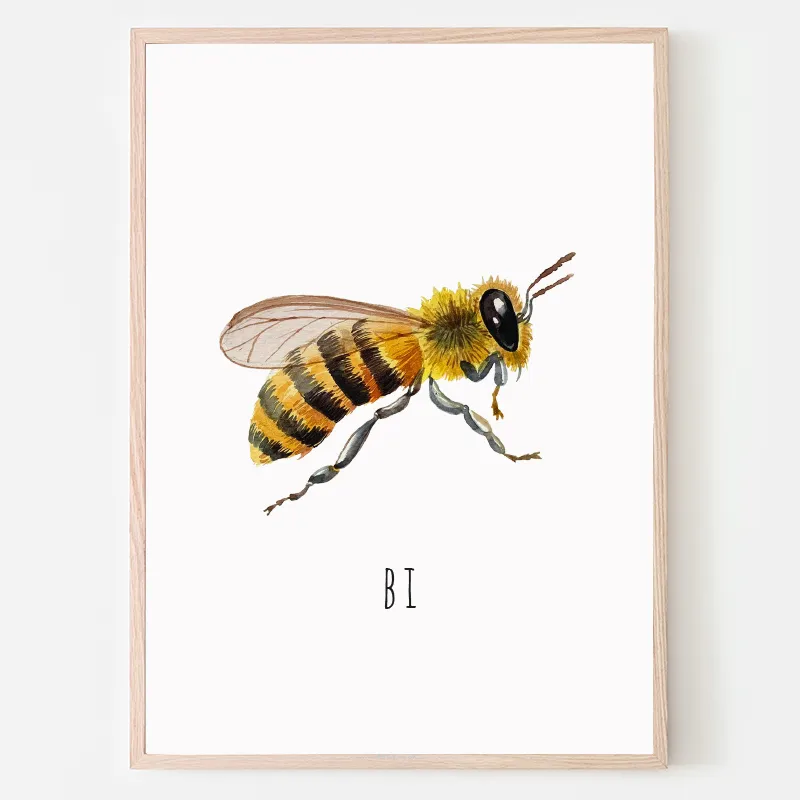 Dyreplakat bi - A4 (21 x 29,7 cm.) bi