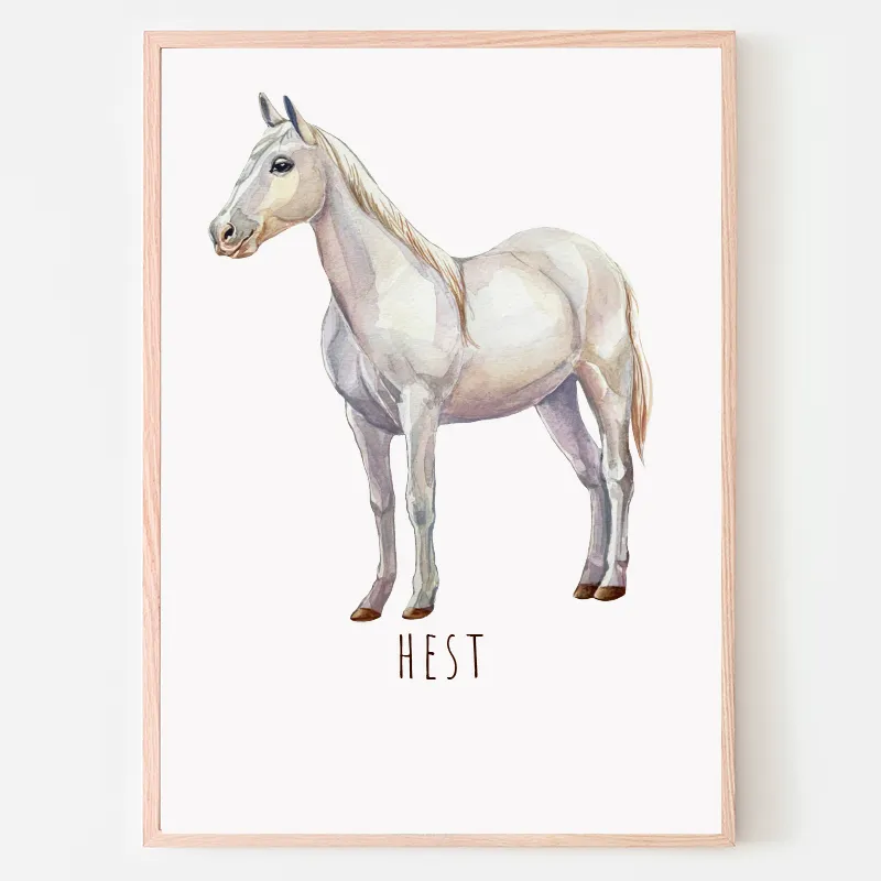 Dyreplakat Hest - A4 (21 x 29,7 cm.) Hest