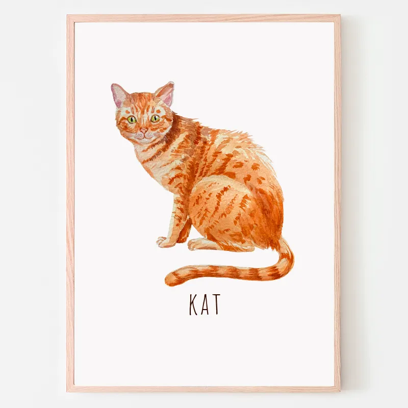Dyreplakat Kat - A4 (21 x 29,7 cm.) Kat