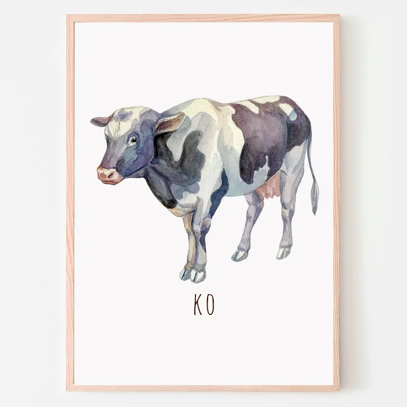 Dyreplakat Ko - A4 (21 x 29,7 cm.) Ko