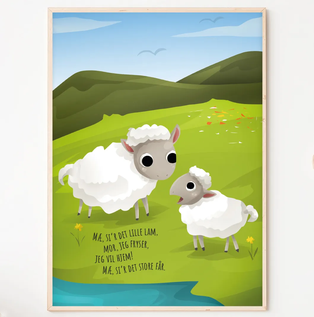 Abcleg Plakat - Mæh siger det lille lam 50 x 70 cm m. tekst Lam50x70