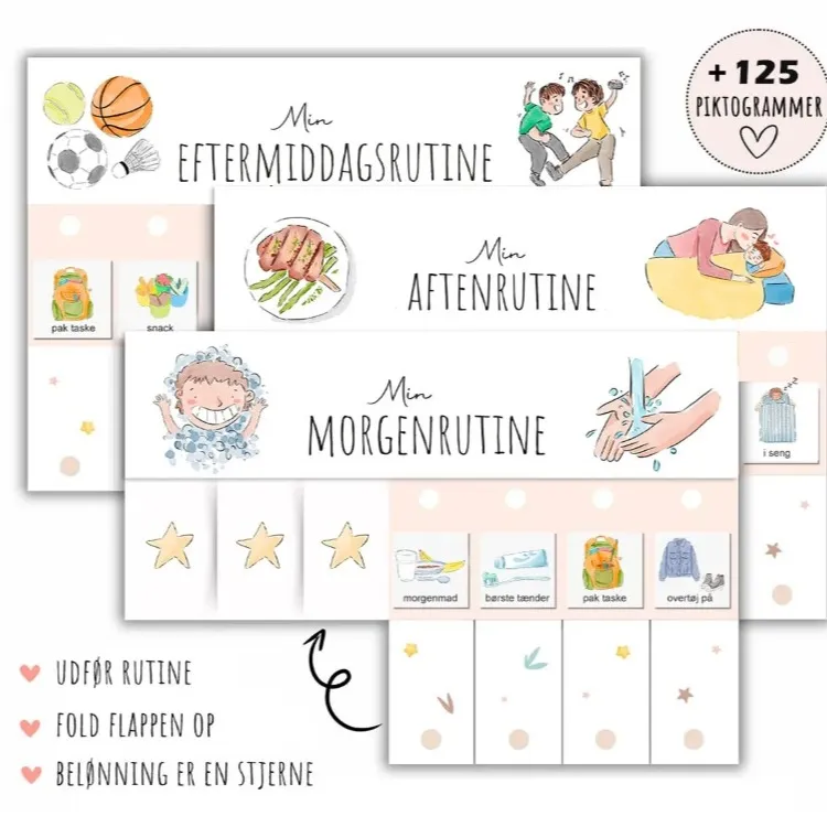 Min dagligdag piktogramsystem 🗓️✨
125 piktogrammer og 3 tjeklister der skaber struktur, overblik og tryghed i hverdagen 💛

Med piktogramsystemet min dagligdag får dit barn et visuelt overblik over morgen-, eftermiddags- og aftenrutiner. Opgaverne bliver tydelige, overskuelige og nemme at følge – og hver fuldført opgave belønnes med en stjerne ⭐

Tjeklisterne kan tilpasses præcis jeres familie og jeres rutiner 🧩

En tryg og struktureret hverdag gør en verden til forskel 🌈

#piktogrammer #mindagligdag #strukturihverdagen #visuelstøtte #børneliv #selvstændighed #tryghed #rutiner #legoglæring #legebutikken