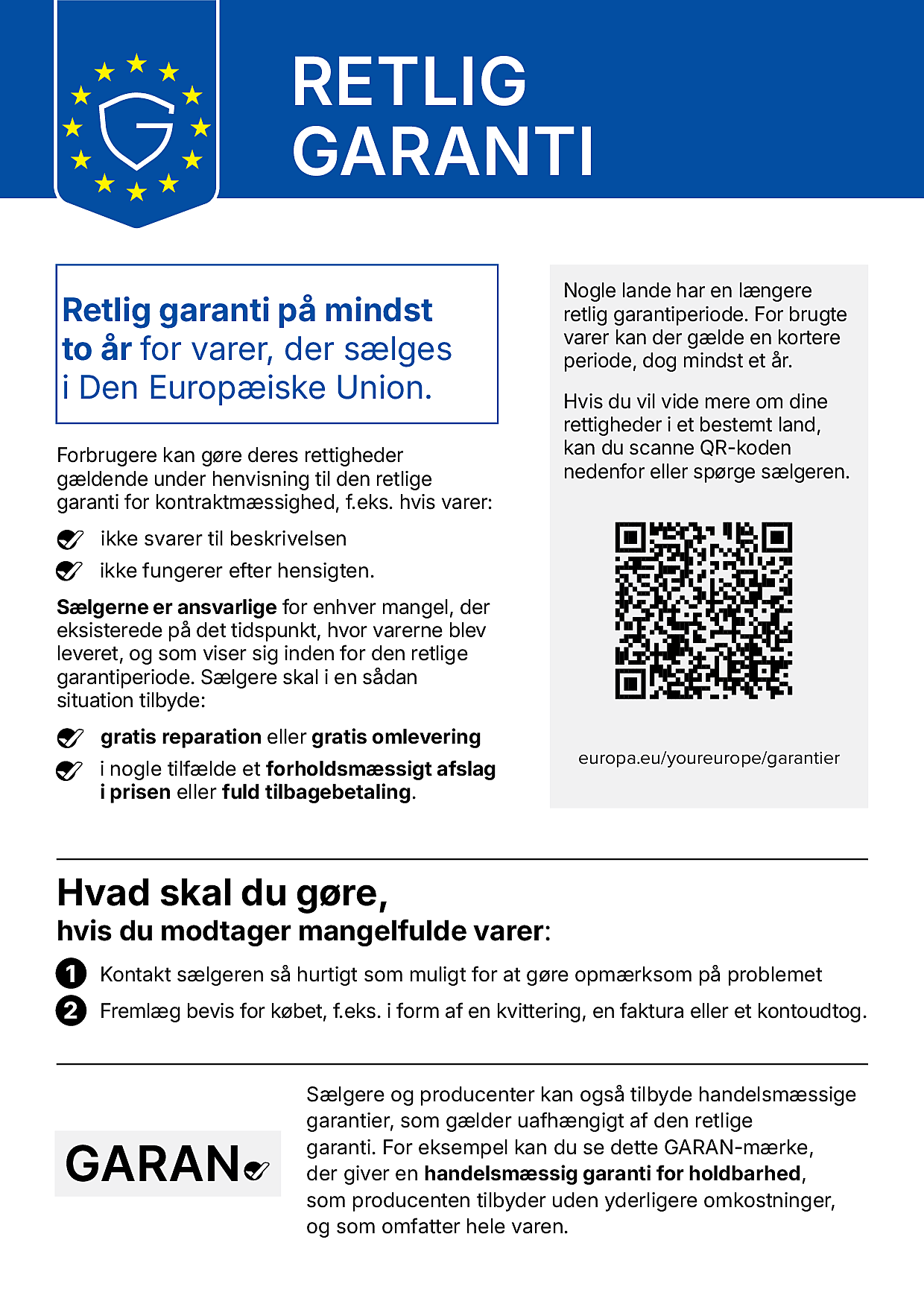 EU's oplysning om reklamationsret